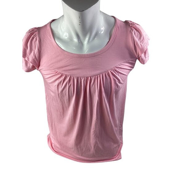 Pink Short-Sleeve Ruched Scoop Neck Cami Top*Women* Lightweight *Large*NWOT - Picture 2 of 9